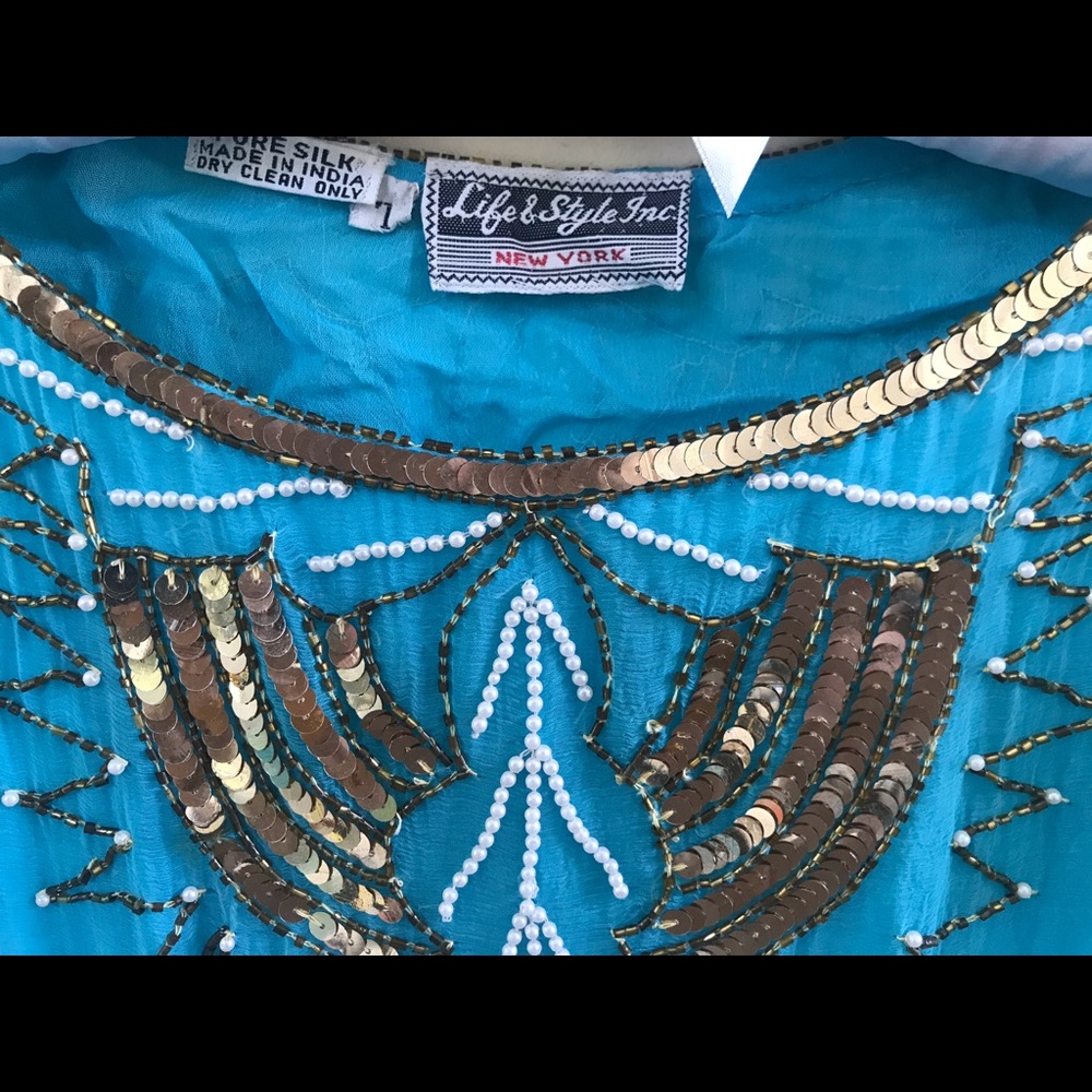 80’s vintage silk chiffon Pearl Beaded Sequin Blouse Top life & style inc - Picture 10 of 13